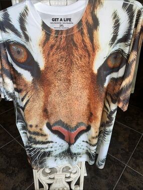 GET A LIFE Tiger Face Graphic Tee - Bold Orange & Black Print
